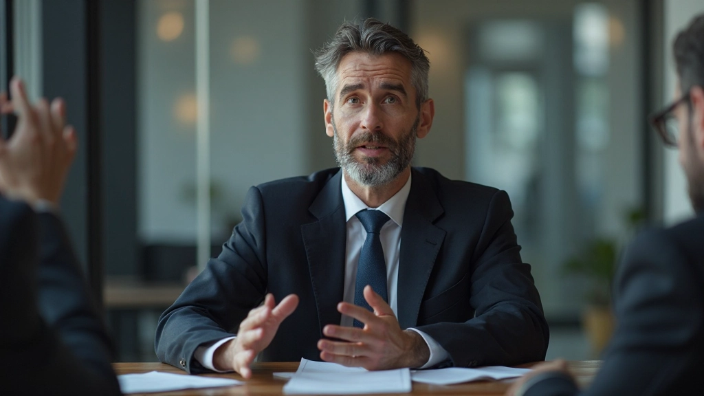 Бизнесмен представляет убедительные аргументы во время встречи