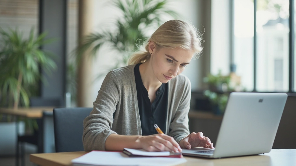 Профессиональная женщина документирует результаты встречи на ноутбуке